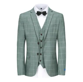 Men's 3-Piece Performance Stretch Slim Fit Green & White Plaid Suit