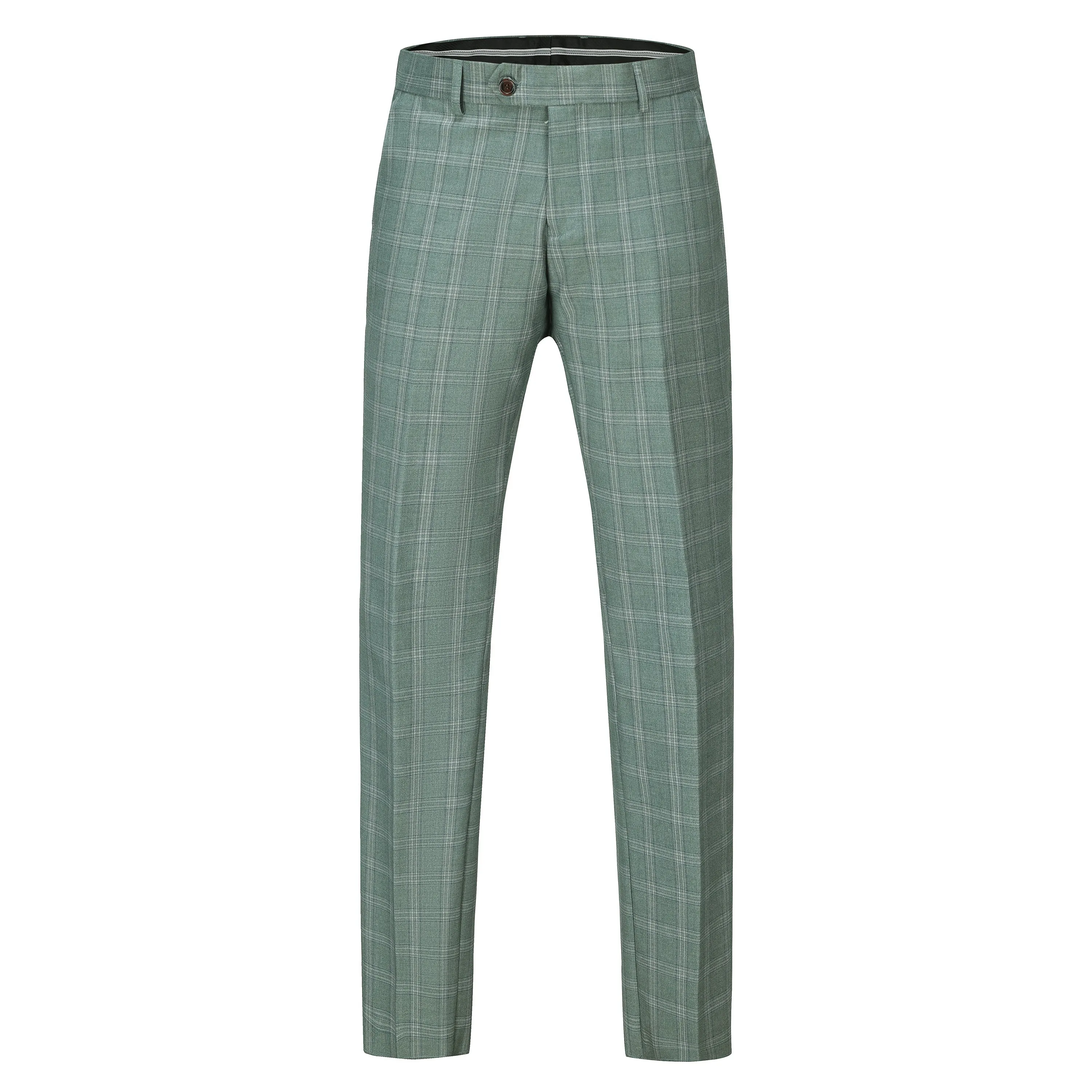 Men's 3-Piece Performance Stretch Slim Fit Green & White Plaid Suit