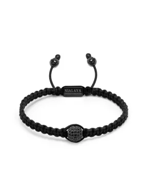 Men's Black String Bracelet with Black CZ Bead