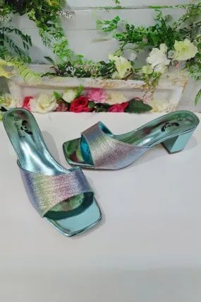 Metallic Foil Strap Block Heel Slider