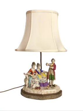 Musician & Ladies Porcelain Table Lamp, Working