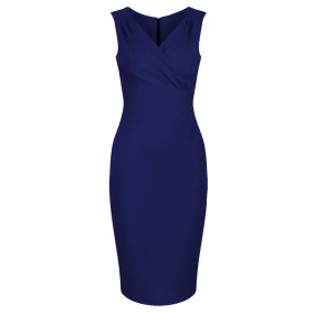 Navy Blue Sleeveless Crossover Top Bodycon Midi Dress