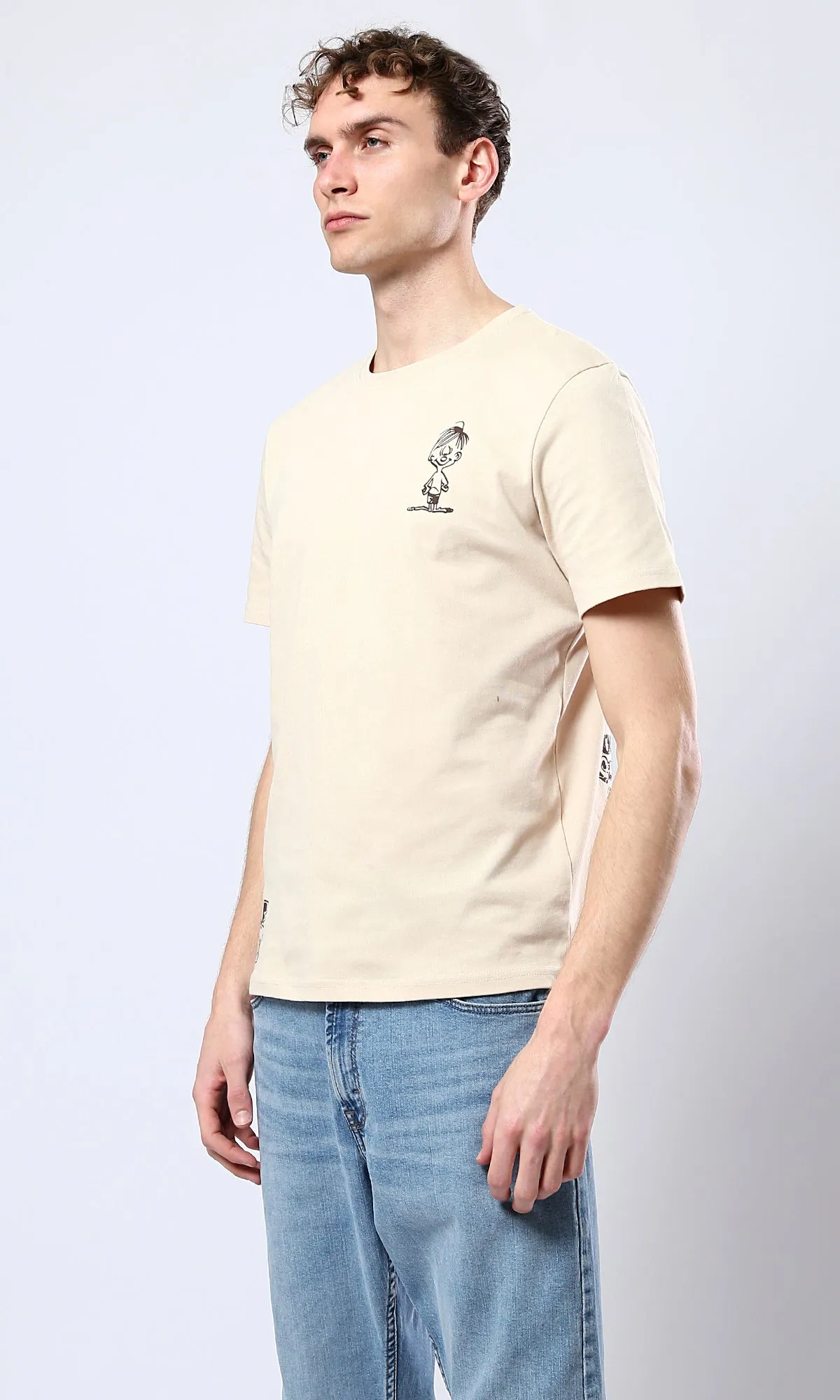 O179351 Slip On Printed Casual Cotton Tee - Beige