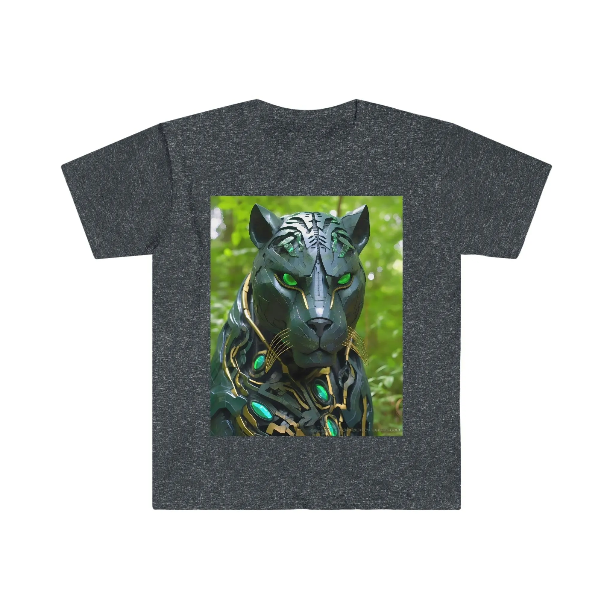 Obsidian Black Panther Visionary Cyberpunk T-Shirt - Fierce and Friendly Design with Piercing Green Eyes - AI Art T-Shirt - Men's and Women's Unisex Shirt - v1.0