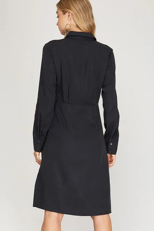 Odelia Side Tie Dress in Black