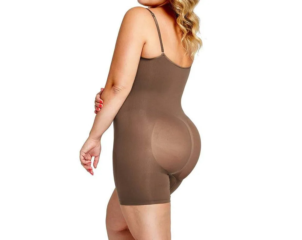 Oleidi Sculpting Bodysuit Mid Thigh W. Open Gusset - Brown