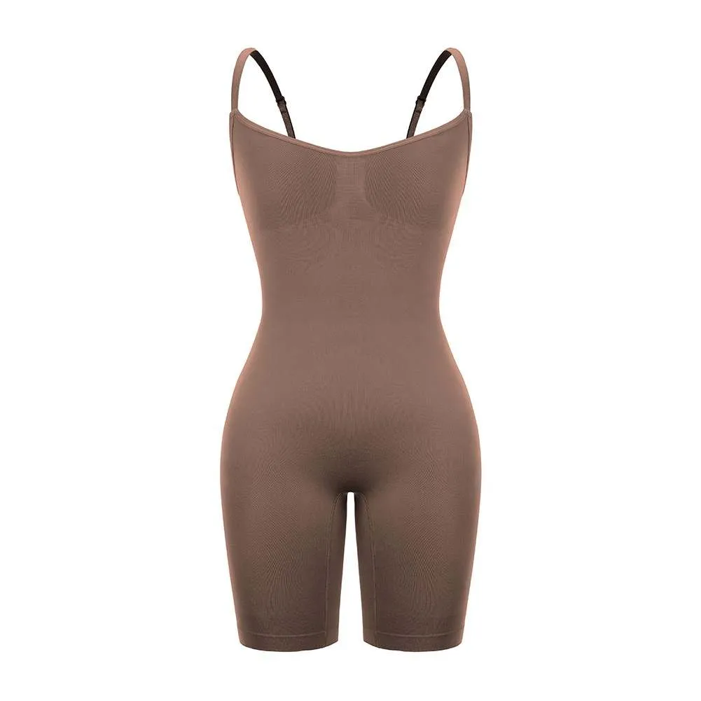 Oleidi Sculpting Bodysuit Mid Thigh W. Open Gusset - Brown