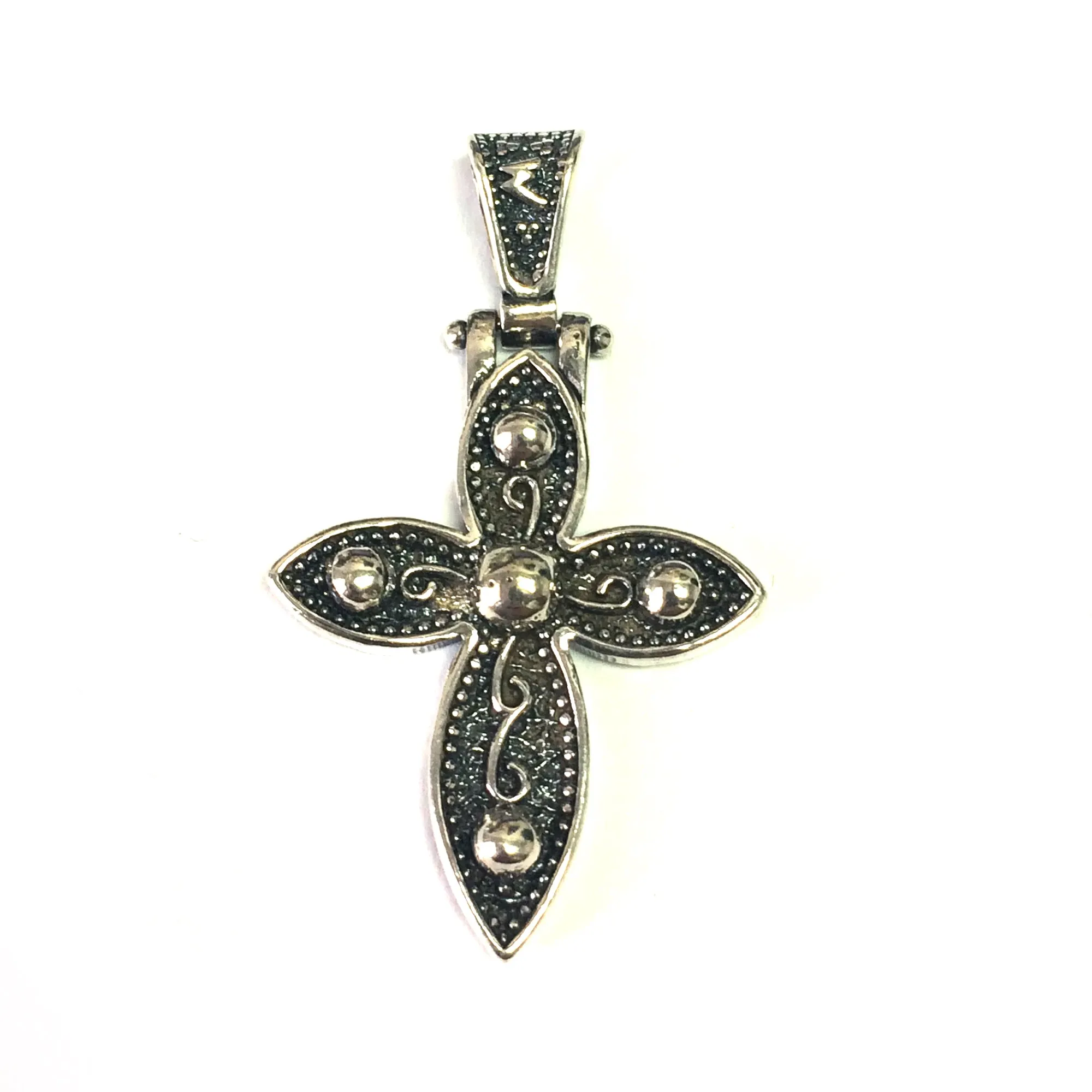 Oxidized Sterling Silver Byzantine Style Cross Pendant