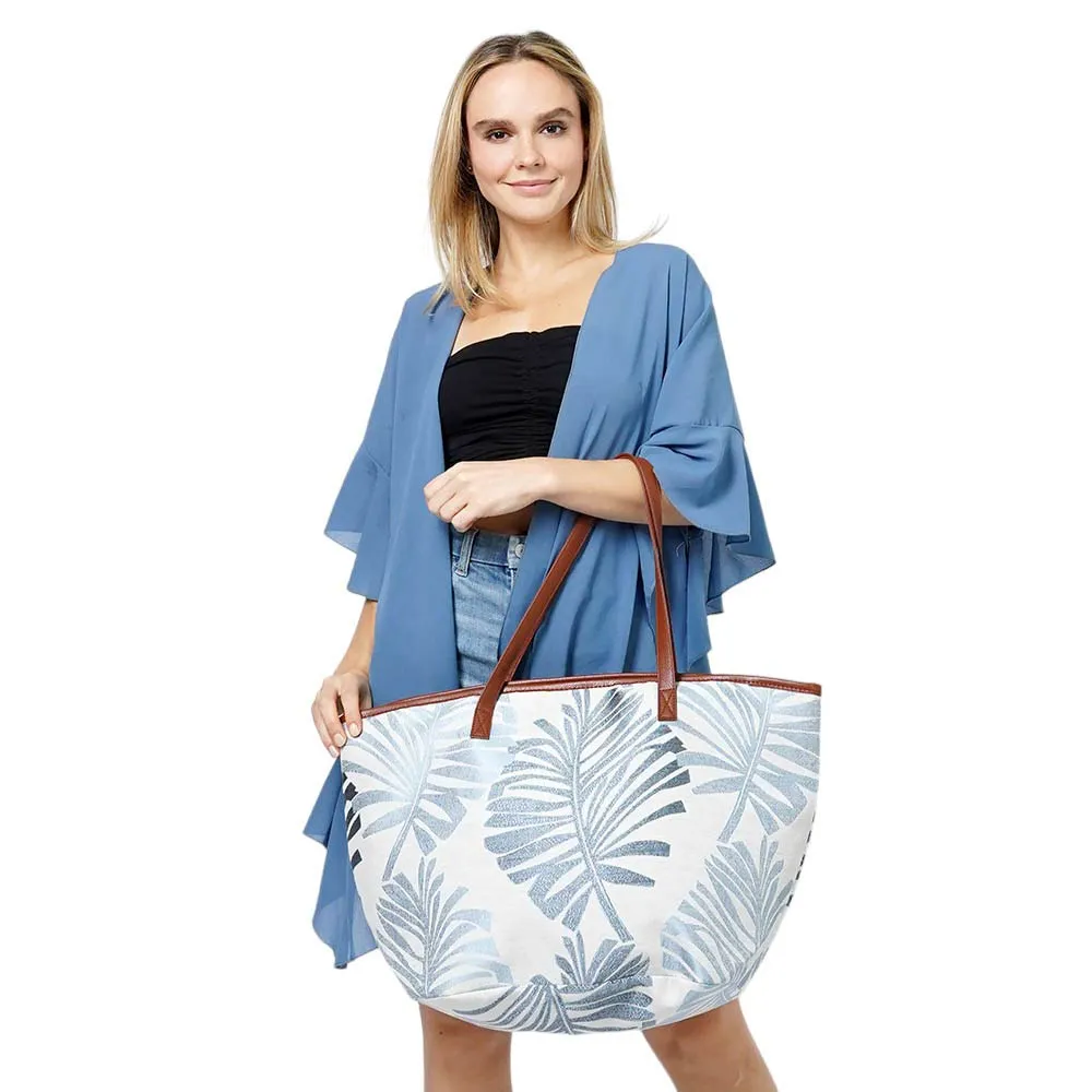 Palm Leaves Print Tote Bag