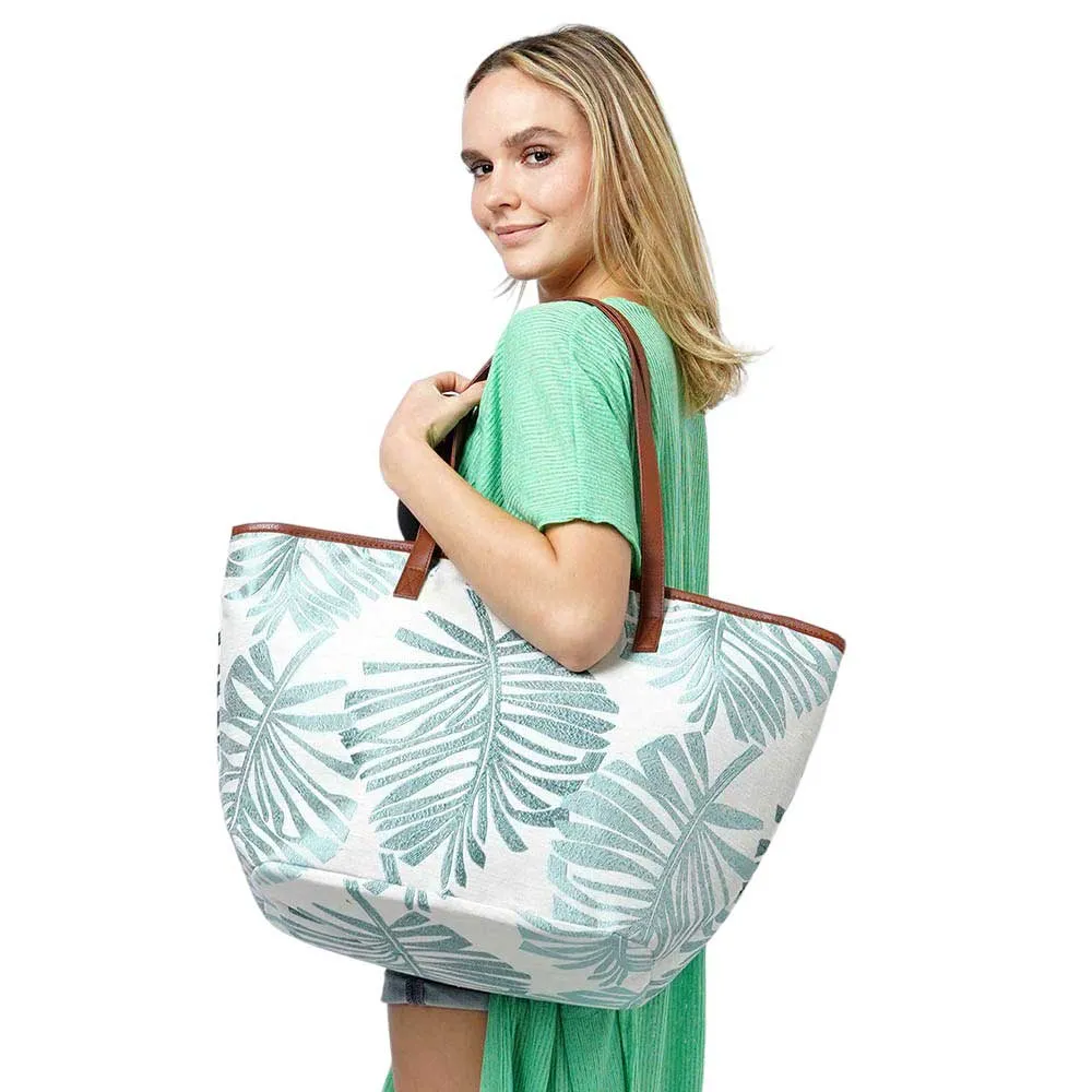 Palm Leaves Print Tote Bag