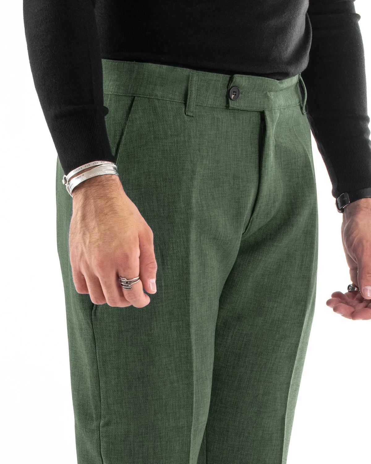 Pantaloni Uomo Tasca America Classico Verde Melangiato Abbottonatura Allungata Casual GIOSAL-P6051A