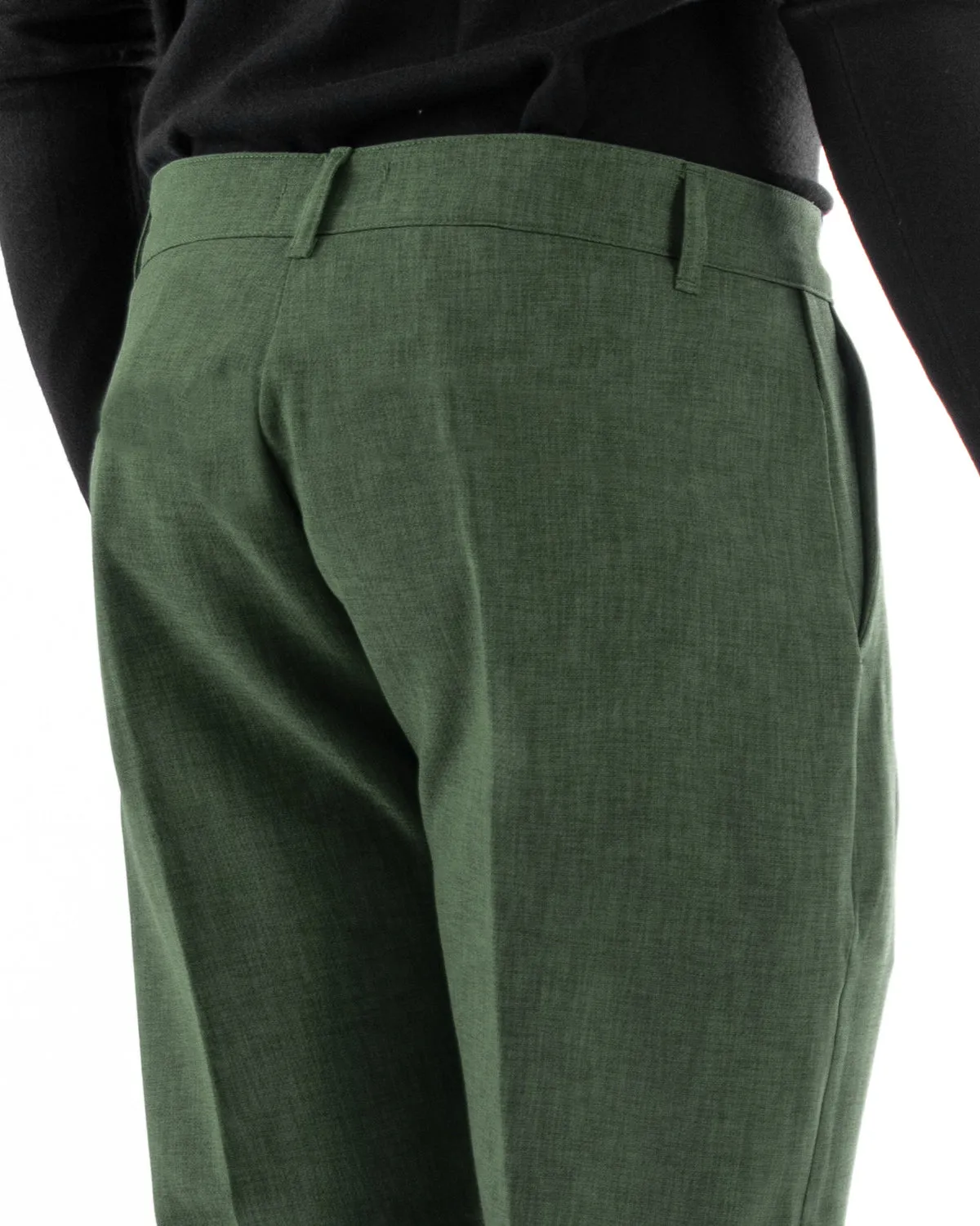 Pantaloni Uomo Tasca America Classico Verde Melangiato Abbottonatura Allungata Casual GIOSAL-P6051A