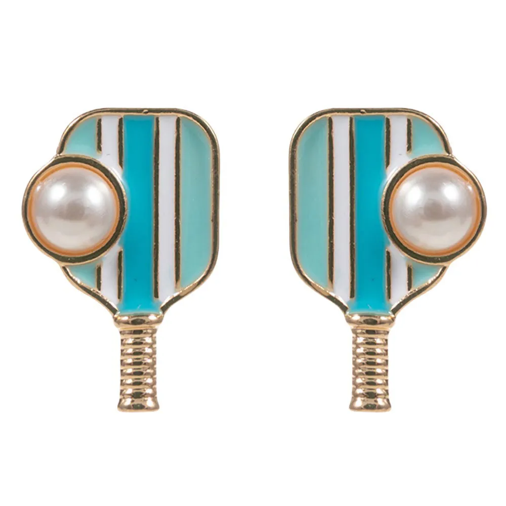 Pearl Pointed Pickleball Racket Stud Earrings