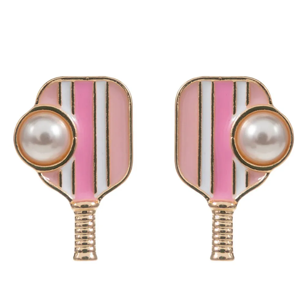 Pearl Pointed Pickleball Racket Stud Earrings