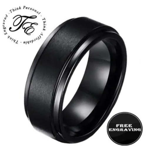 Personalized Men's Wedding Band - Brushed Matte Black Engraved