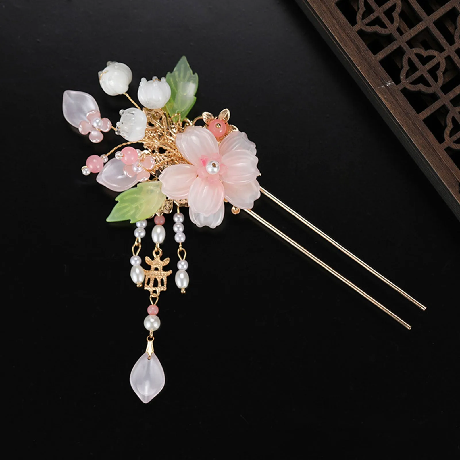 Pink White Flower Pearl Wedding Bridal Hair Stick Headwear