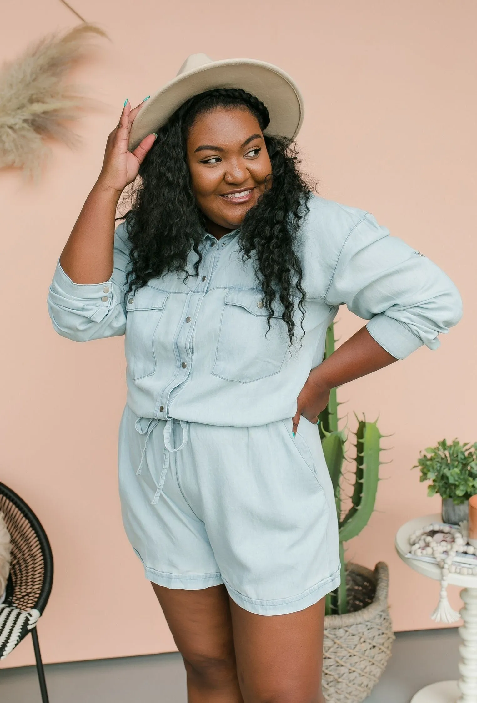 PLUS SIZE One Wish Denim Romper