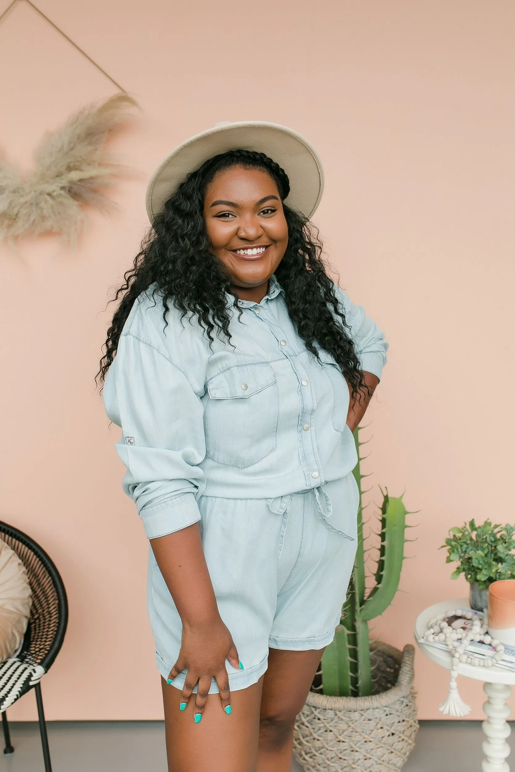 PLUS SIZE One Wish Denim Romper