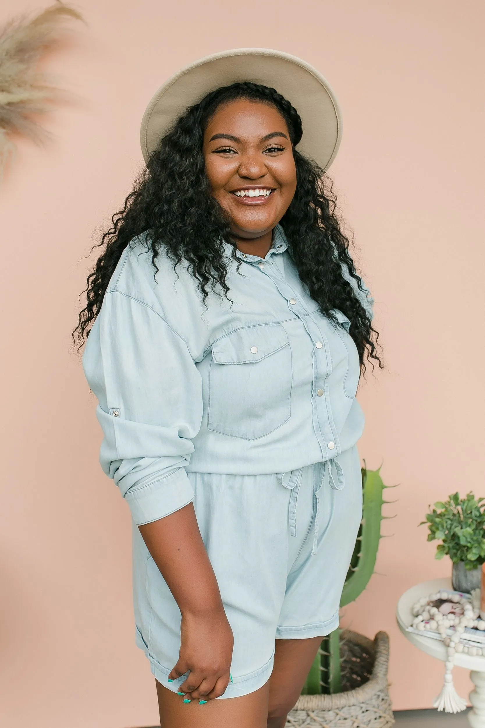 PLUS SIZE One Wish Denim Romper