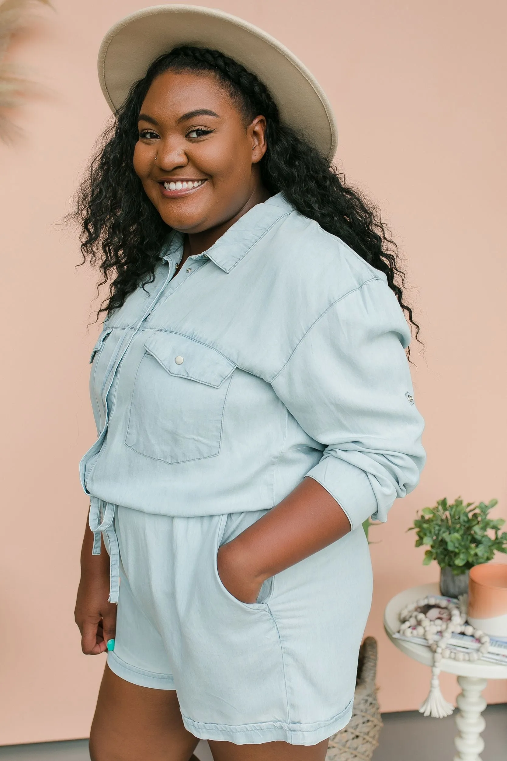 PLUS SIZE One Wish Denim Romper