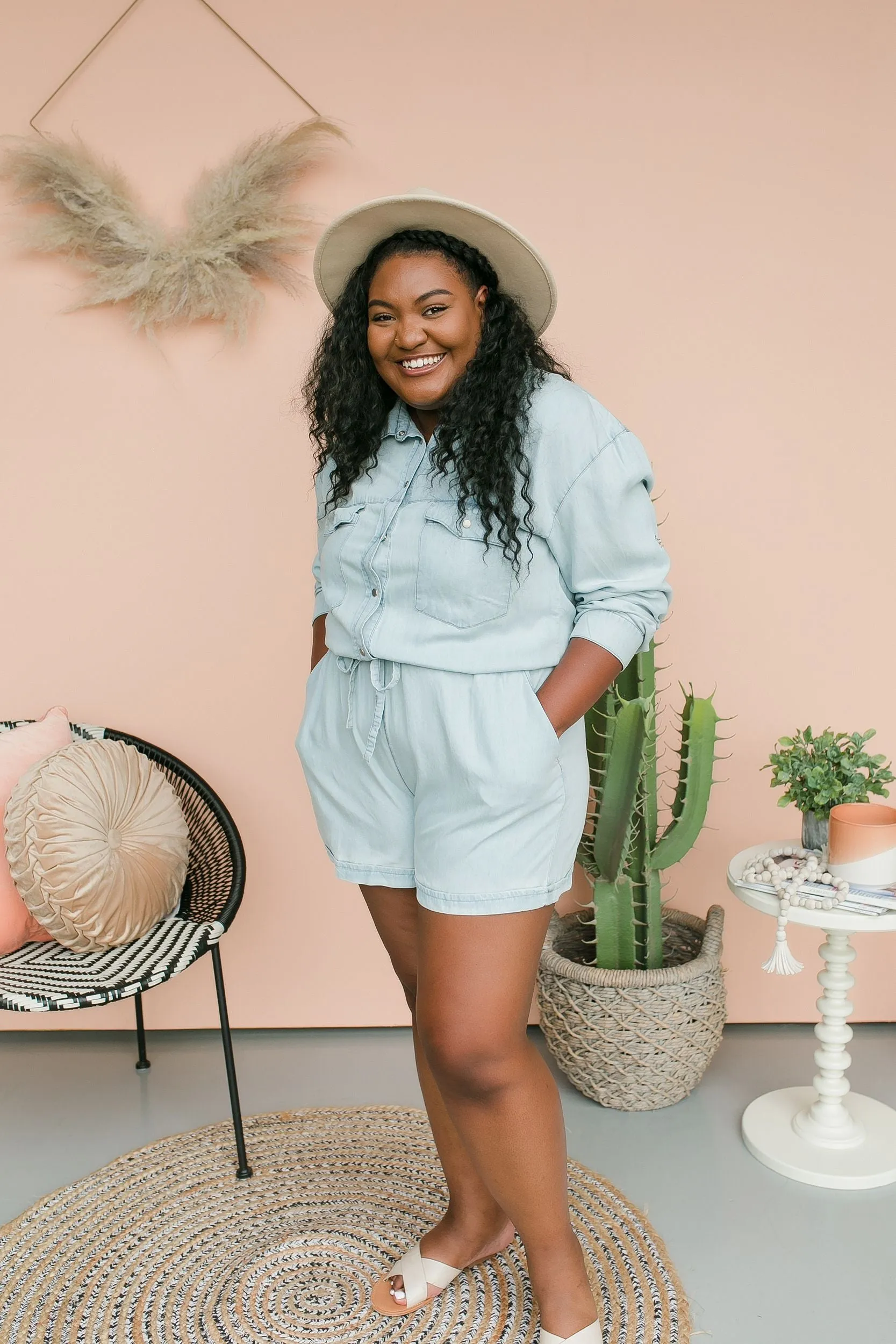 PLUS SIZE One Wish Denim Romper