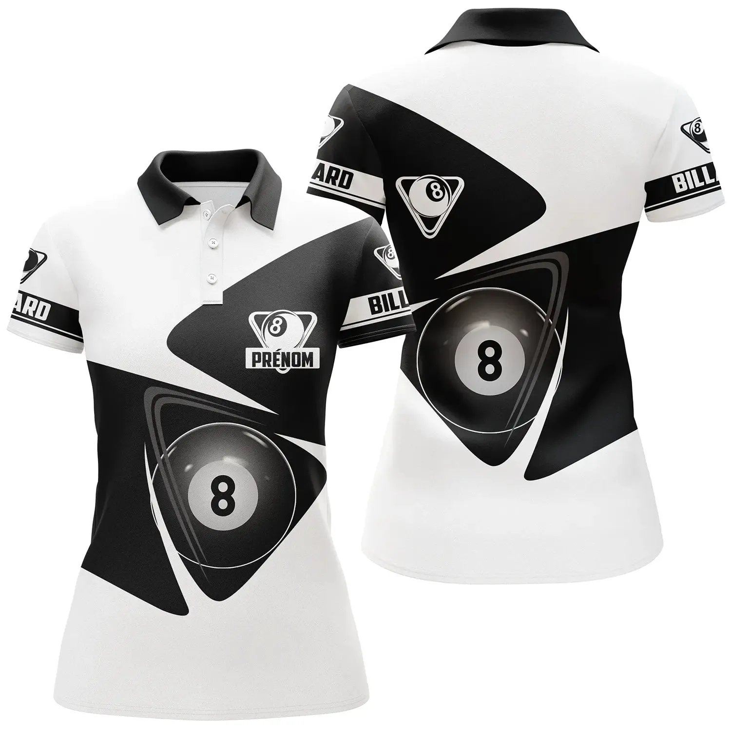 Polo De Billard Professionnel Noir Et Blanc Avec Prénom Personnalisé, Cadeau Idéal Pour Joueur De Billard Elegant - CT27062329