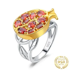 Pomegranate Leaf Red Ruby Gemstone Ring - 925 Sterling Silver