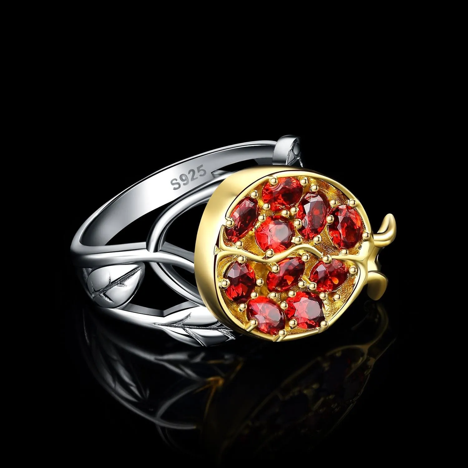 Pomegranate Leaf Red Ruby Gemstone Ring - 925 Sterling Silver