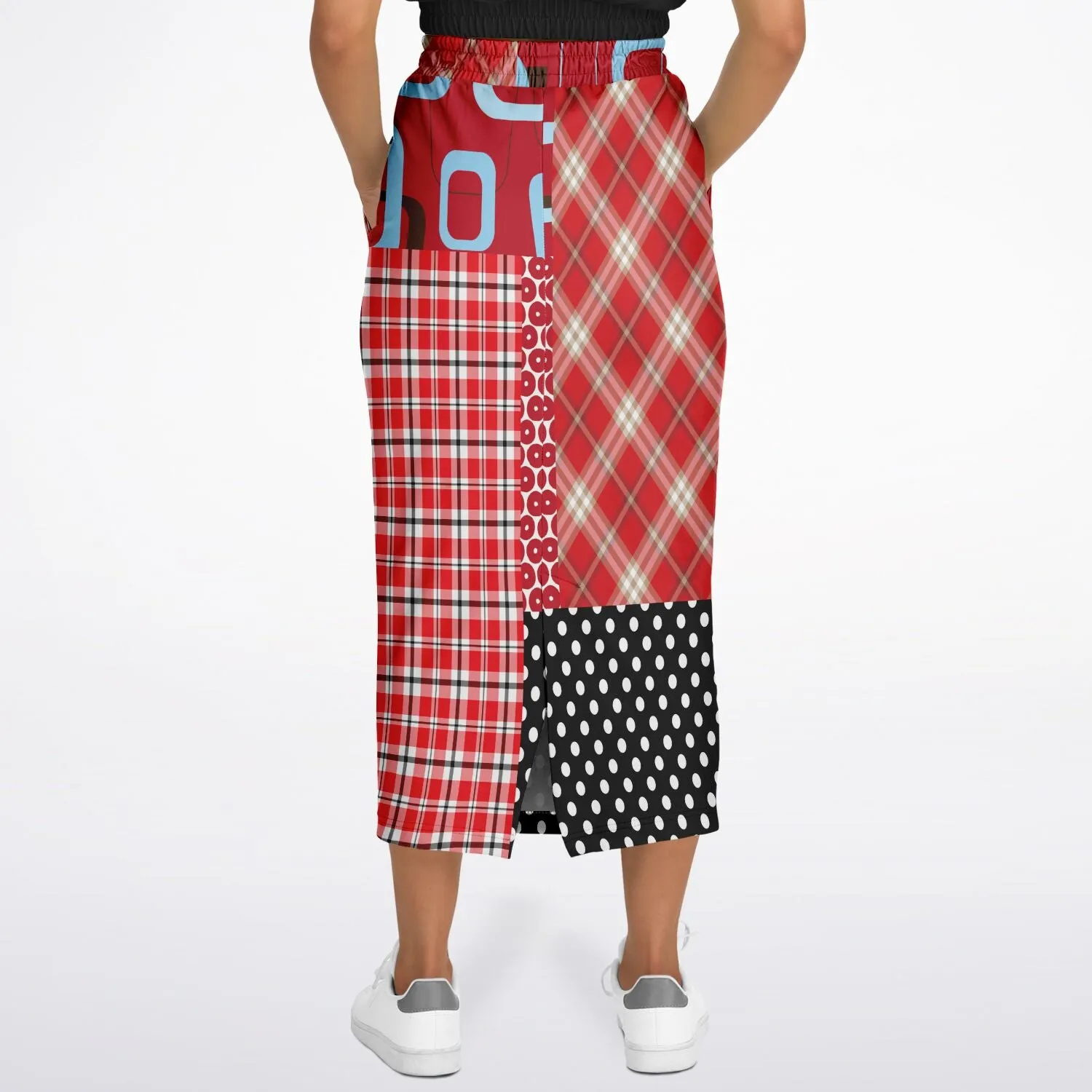 Red Pacific Palisades Patchwork Eco-Poly Long Pocket Skirt