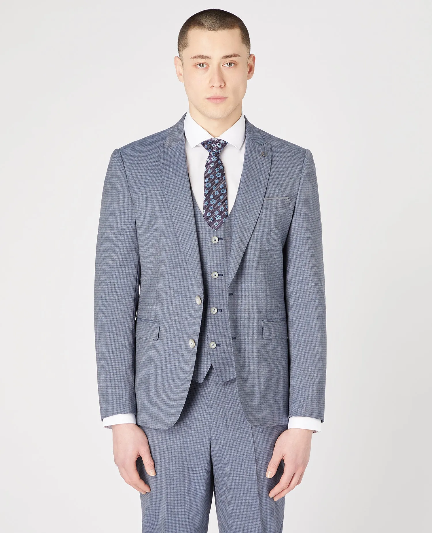 REMUS UOMO Slim Fit Wool Rich Mix & Match Check Suit/Grey Blue - New SS23