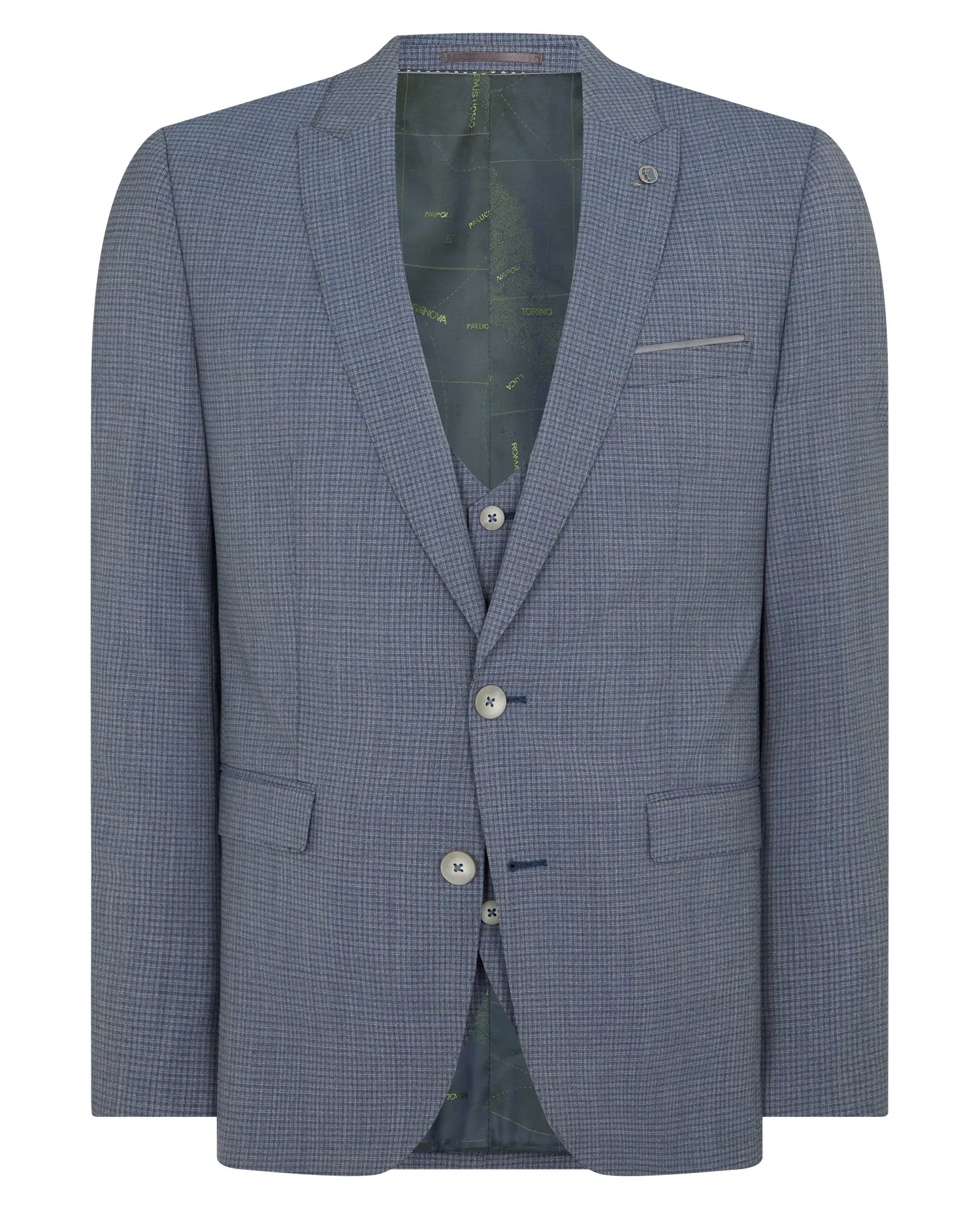 REMUS UOMO Slim Fit Wool Rich Mix & Match Check Suit/Grey Blue - New SS23