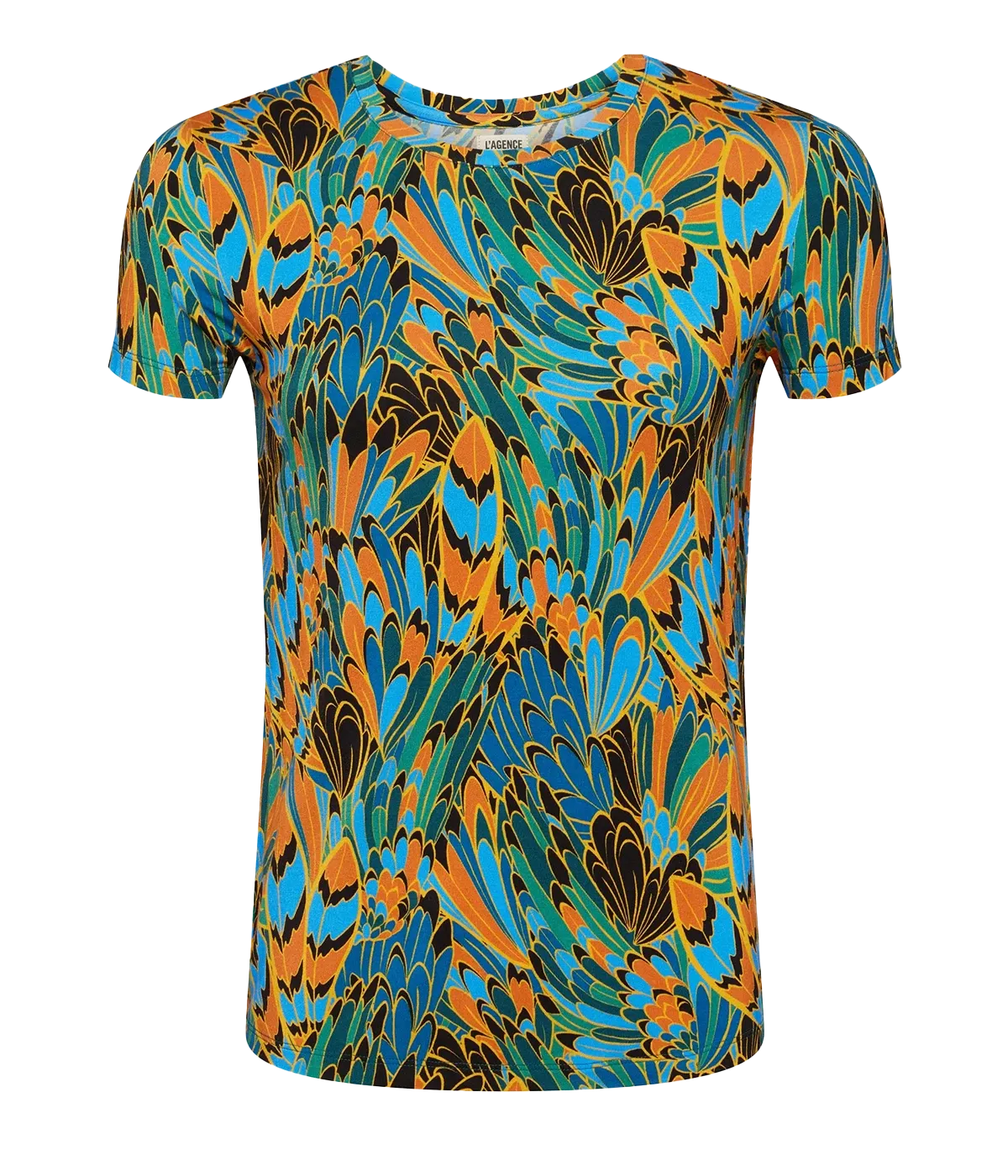 Ressi Short Sleeve Crew in Blue Multi Parrot Feather