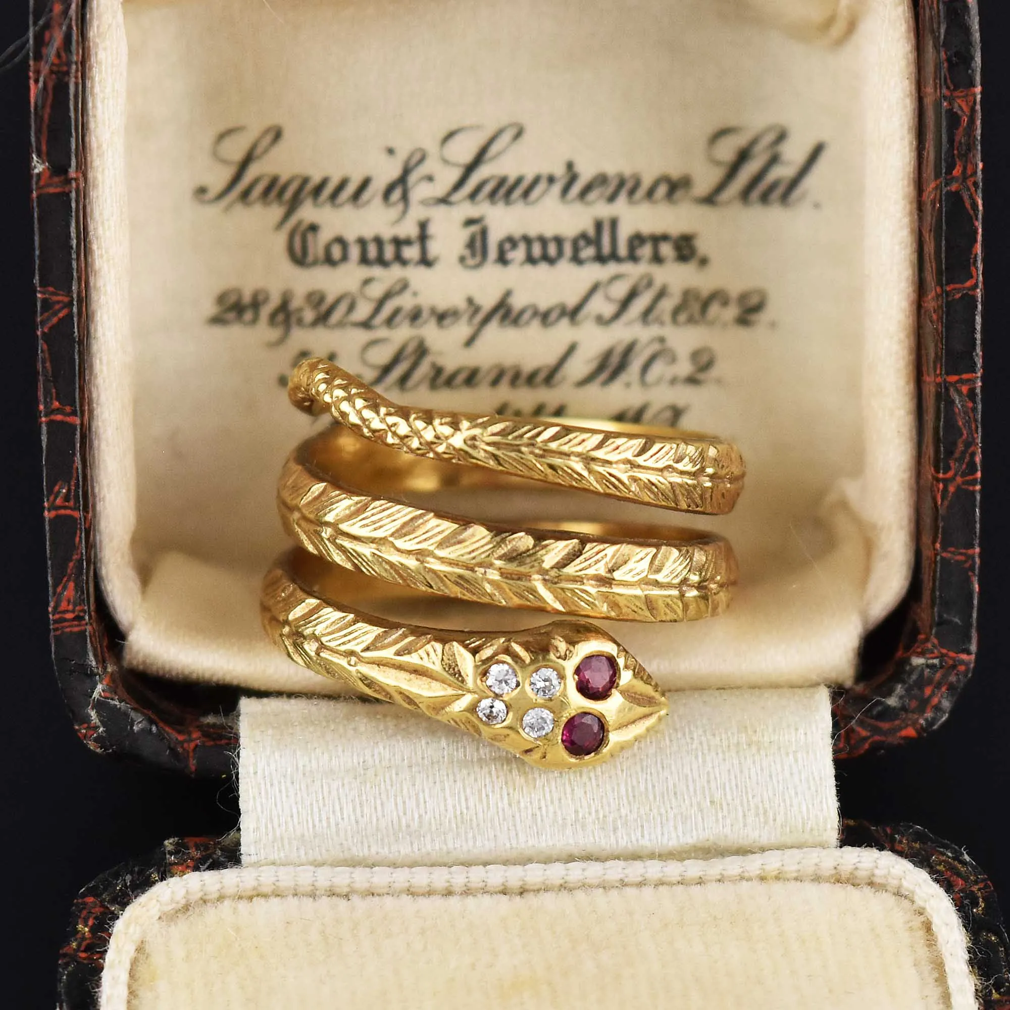 Retro 14K Gold Ruby Diamond Snake Ring