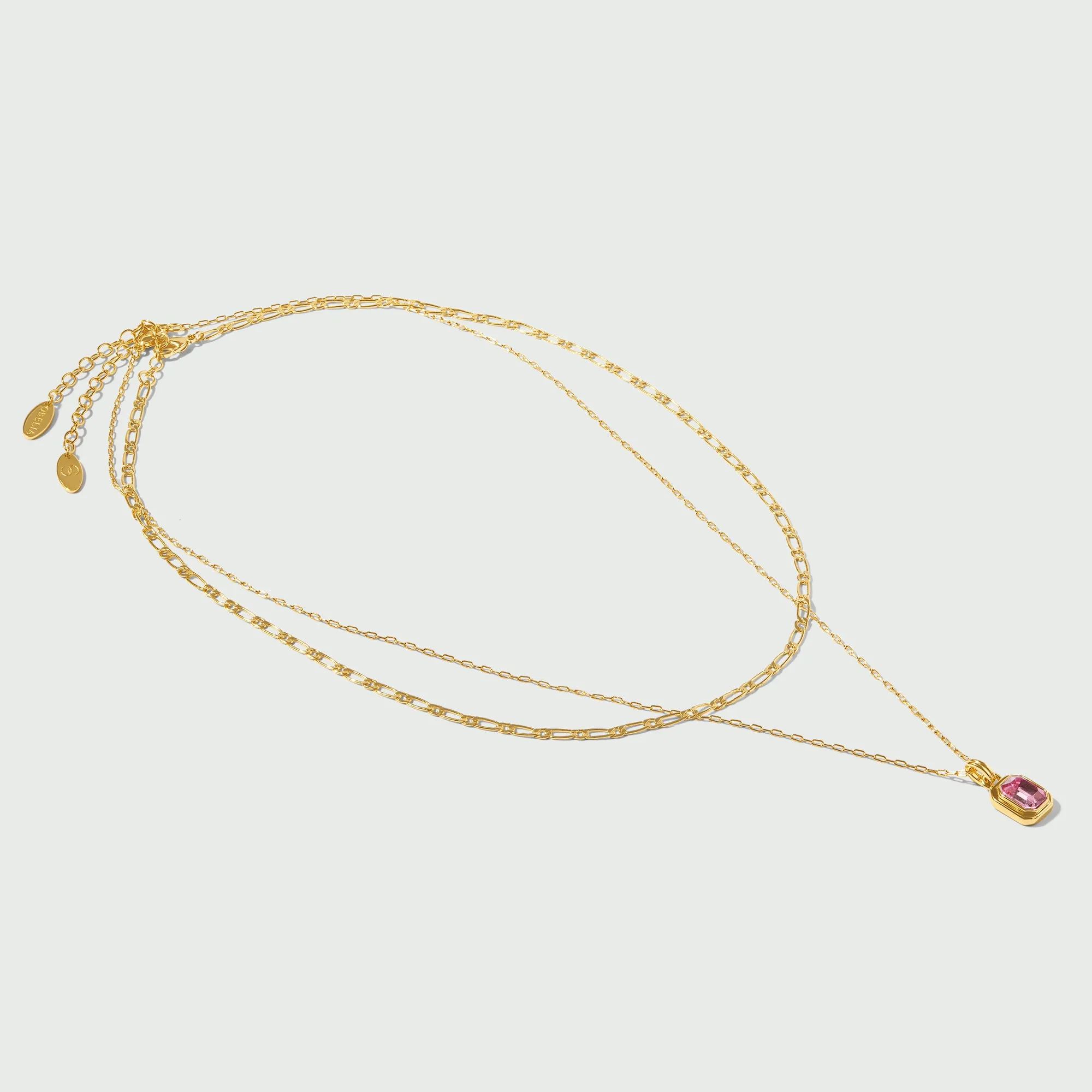 Rose Gem & Figaro Chain Layered Necklace