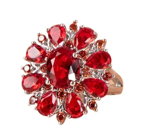 Ruby Flower Shape Gemstone Silver Ring