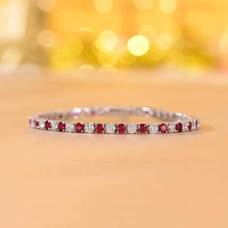 Ruby High Carbon Diamond Tennis Bracelet Silver