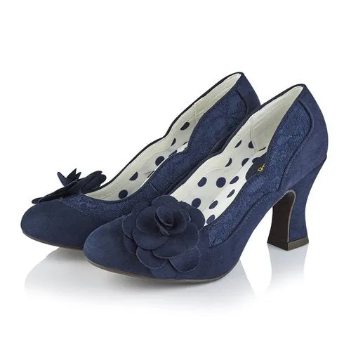 Ruby Shoo Navy Blue Heeled Corsage Court Shoes