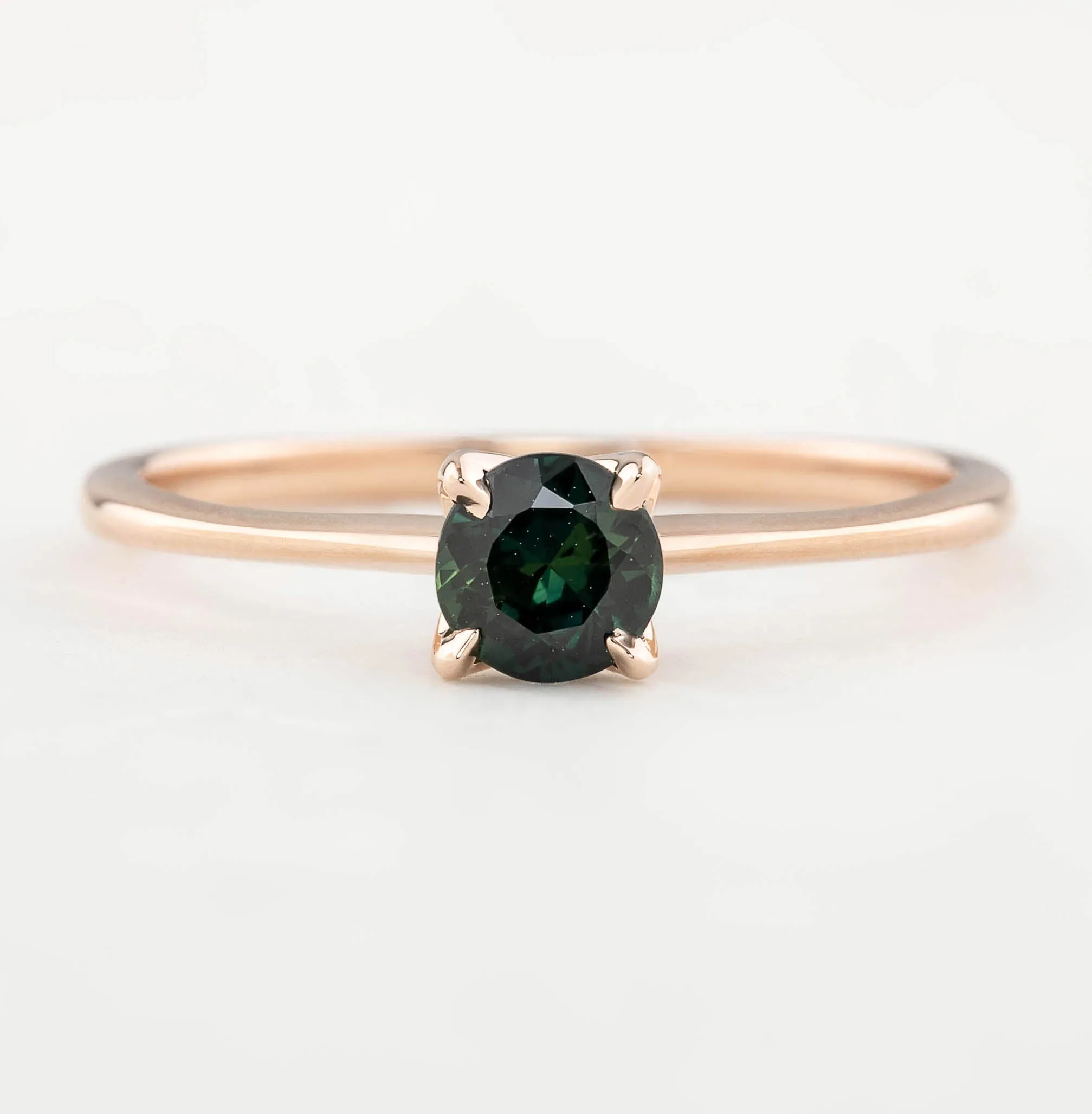 Sara Ring - 4.8mm 0.55ct Blue Green Queensland Sapphire, 14k Rose Gold