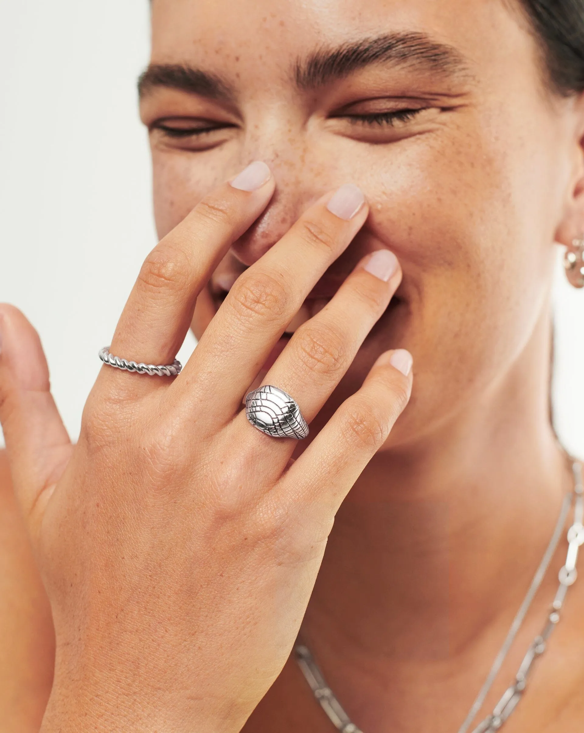 Serpent Textured Signet Ring | Silver Plated