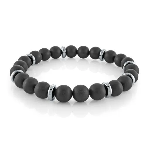 Silas Black Onyx with Stainless Steel Beaded Bracelet