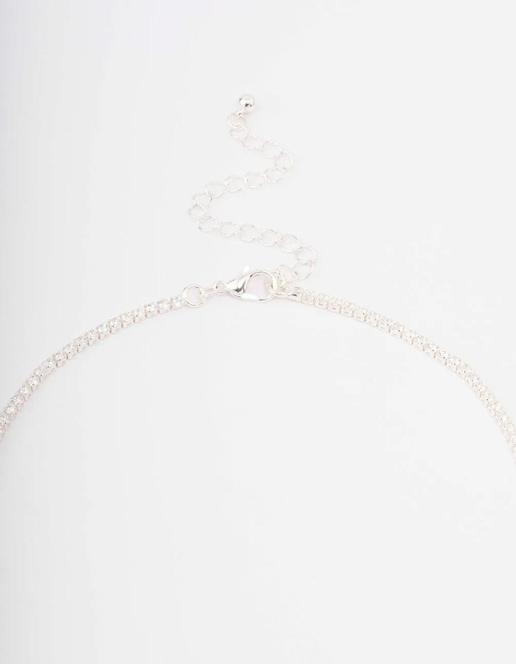 Silver Fine Ribbon Cubic Zirconia Lariat Necklace