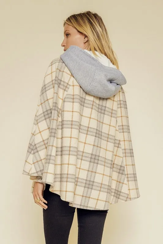 Soft Plaid Hooded Poncho