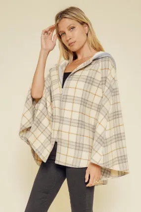 Soft Plaid Hooded Poncho