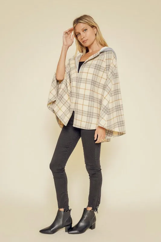 Soft Plaid Hooded Poncho