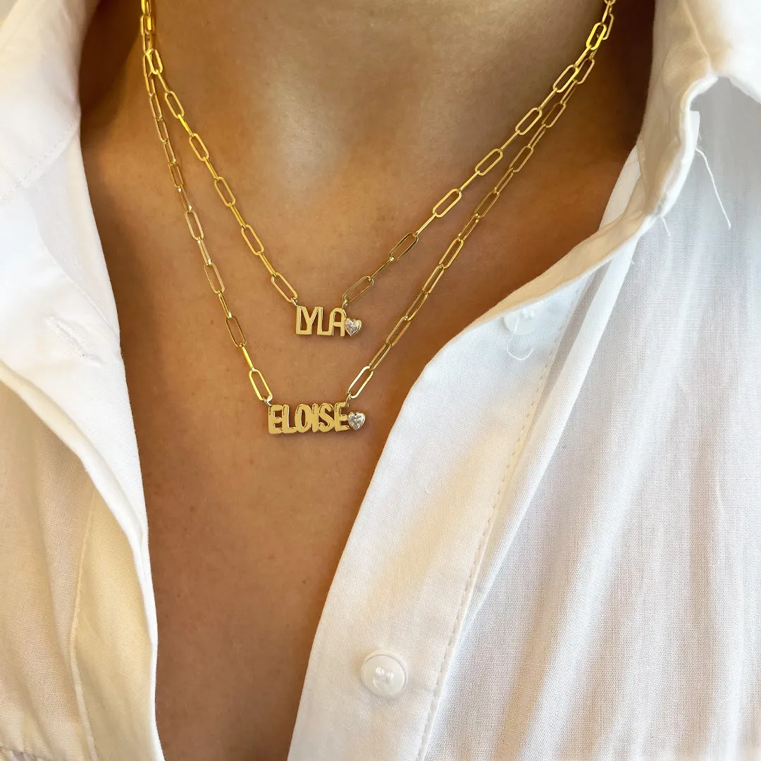 Solid Name   Fancy Shape Paperclip Necklace