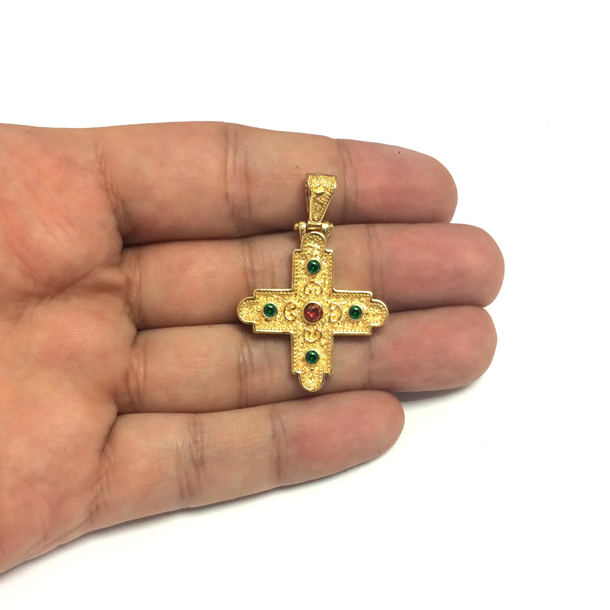 Sterling Silver 18 Karat Gold Overlay Byzantine Style Cross Pendant