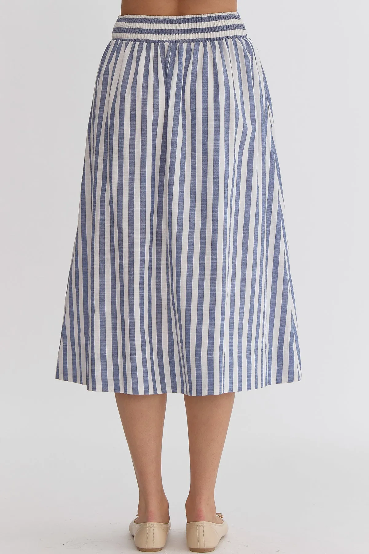 Striped Solid High-Waisted Midi Skirt