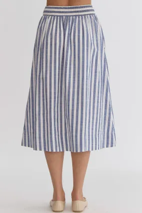 Striped Solid High-Waisted Midi Skirt