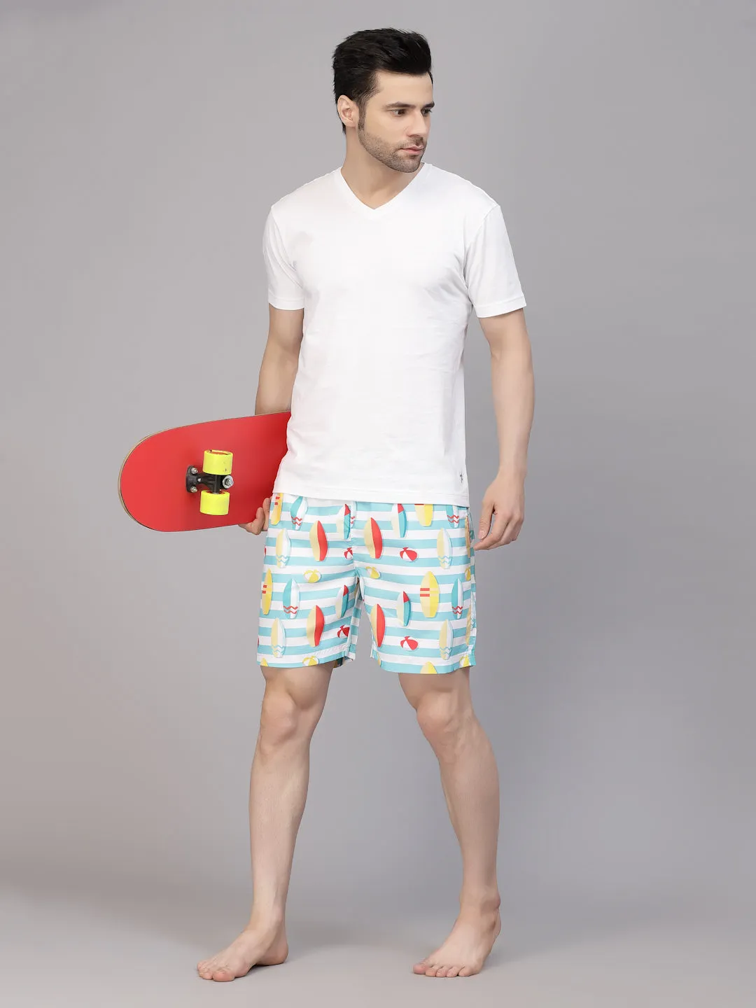 Style Quotient Men Multi Color Surf Boat Printed Polyester Swim Short