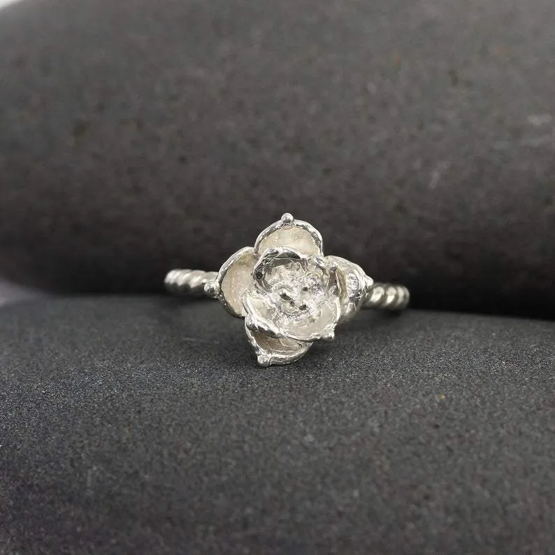 Succulent Flower Ring II in Silver